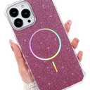UGENINO Compatible with iPhone 15 Pro Max Case Magnetic Glitter iPhone 15 Pro Max Phone Case 6.7" with Curly Wavy Frame Design [Bling & Cute][Compatible with Mag-Safe],Hot Pink