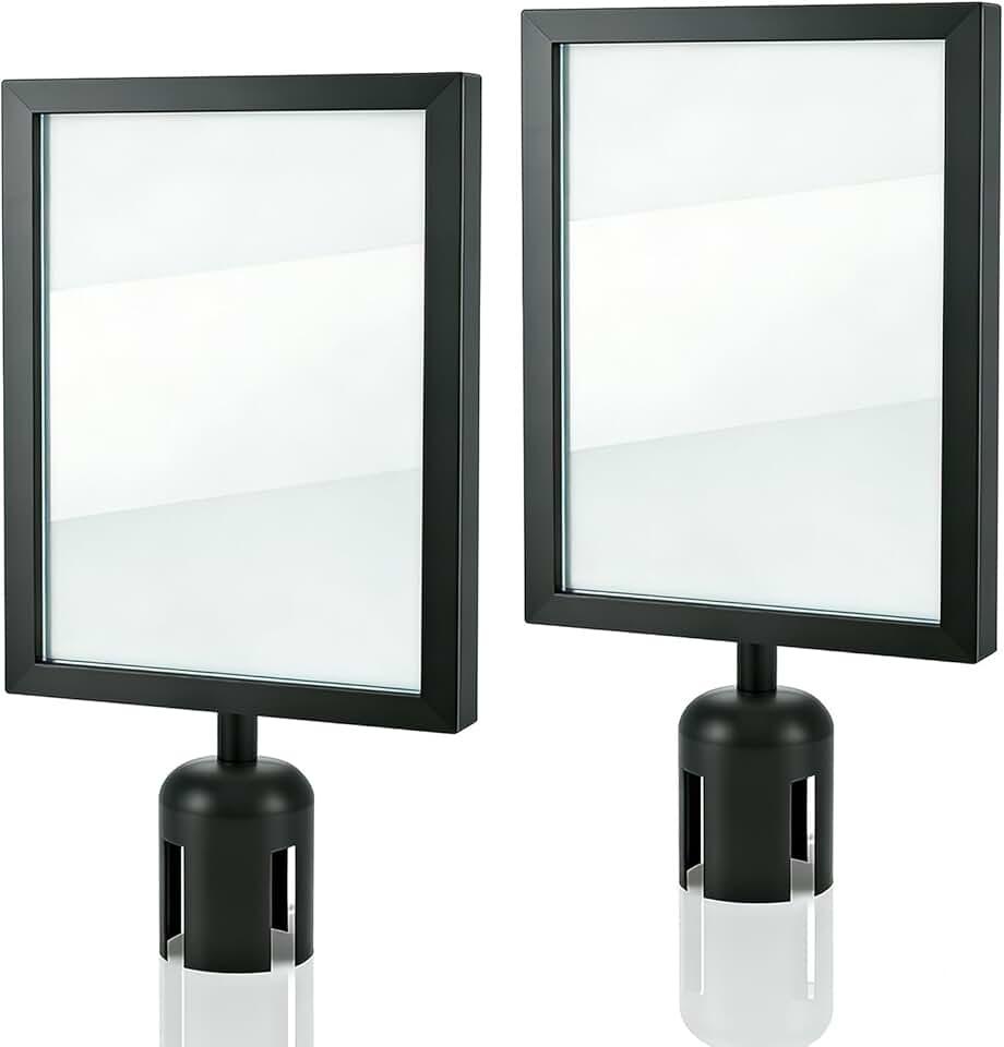 2 Pack Stanchion Sign Holder, Stainless Steel Stanchion Sign Holder, Heavy Duty Black Vertical Display Frames for Crowd Control Signs, Double Sided Sign Holder for Events & Queues