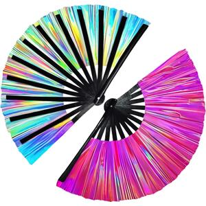 2 Pcs Large Rave Folding Fan Foldable Handheld Fan for Men Women Chinese Hand Fan for Line Dancing, Kung Fu, Music Festivals, Disco, Parties, Performances,Gifts (Purple)