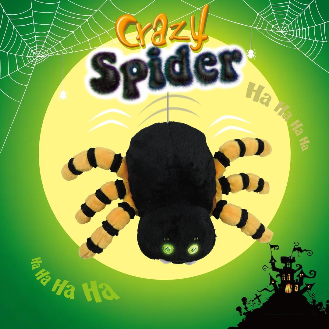 SUNLIN Interactive Halloween Spider Cute Soft Plush Toy for Adults & Kids 3+, Touch & Sound Activated Prank with Sound & Glowing Eyes, Scary Party Supplies Home Decor
