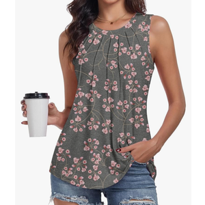 syoss Women's Summer Tank Tops Pleated Round Neck Sleeveless Tops XXL