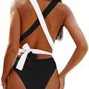 Lilosy Sexy Push Up Plunge Backless High Cut Leg Thong Cheeky Brazilian 1 One Piece Bikini Swimsuit Women Open Back Bathing Suit Self Tie Criss Cross Monokini Black and White X-Small