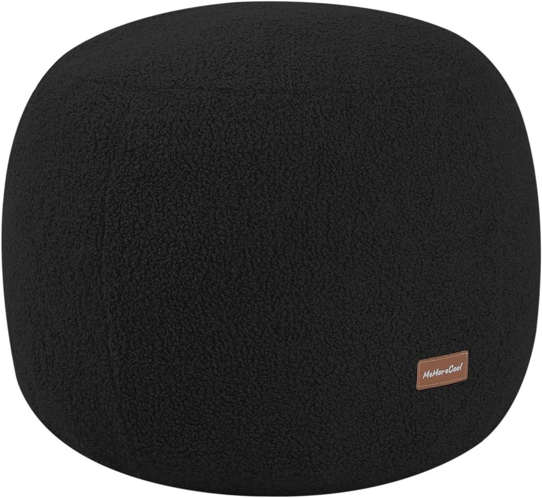 MeMoreCool Stuffed Round Pouf Ottoman Foot Rest, Floor Pouf Foot Stool with Soft Foam Chunk Filling, Small Round Ottoman Footstool Circle Footrest for Living Room, Black, 20"D x 20"W x 18"H