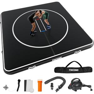 FINCOME Inflatable Wrestling Mat 16ft/13ft/10ft, 4" Thick Foldable Jiu Jitsu Mats Wrestling Mats for Home Outdoor Indoor, Waterproof PVC Mat for Gymnastics, BJJ, MMA, Grappling, Judo, Boxing (Black)