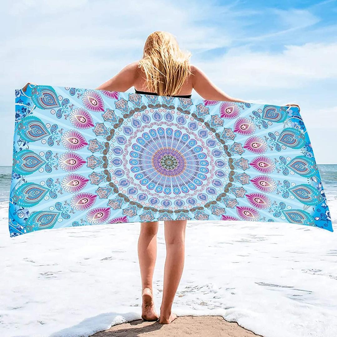 Bonsai Tree Mandala Beach Towel, Indian Hippie Boho Microfiber Bath Towel for Women, Bohemian Blue Sand Free Quick Dry Travel Towels Gifts for Yoga Sports Adults 30" x 60" (30"x60", Mandala 1)
