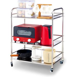 susunnus Stainless Steel Cart with Wheels 3 Tier,Stainless Steel Kitchen Cart,Utility Cart,Metal Cart with Wheels,Suitable for Various Occasions,Movable,Gift Tools