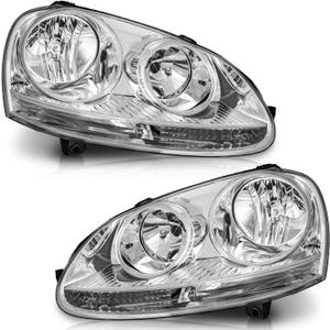 WEELMOTO for 2005-2010 Volkswagen Jetta Sedan Headlight Compatible with 2006-2009 Volkswagen GTI/Rabbit Headlamp DOES NOT FIT XENON/HID Chrome Housing