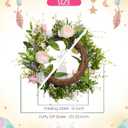 Spring Door Wreath for Front Door with Hook 20-22, Artificial Spring Door Wreath with White & Pink Peony Lavender Rabbit Wood Sign, Summer Wreaths for Windows Wall Romantic Home Dco