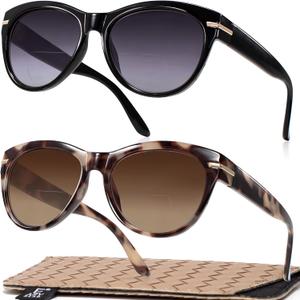 EASY READ 2 Pack Bifocal Reading Sunglasses for Women,Trendy Sunglasses Readers UV400 Protection (Black/Tortoise)