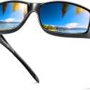 Night Driving Glasses Night Vision Glasses Fit Over Glasses Polarized Anti-Glare UV400 Gift for Men Women (Blue Mirrored Lens / Glossy Black Frame)