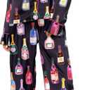 SHESHOW Satin Pajamas for Women Set Long Sleeve Button Down Sleepwear 2 Piece Nightwear Women Pjs Sets (Champagne Bottle Black) XL