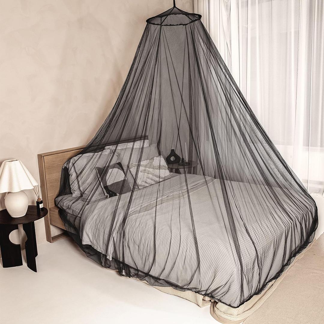 Black Mosquito Net for Single to King-Sized Beds 2 Openings or Fully-Enclosed Bed Canopy Conical Design for Decoration or Travel Free Bag & Hanging Kit for Easy Setup