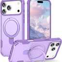 Compatible with iPhone 17 Pro Max Case with Invisible Magnetic Kickstand [Compatible with MagSafe] [10-FT Military Drop Protection] Slim Hard Back Soft Edge Phone Cover 6.9 Inch, Purple