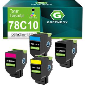 GREENBOX Remanufactured 78C10 78C10K0 Toner Cartridge 4-Pack High Yield Replacement for Lexmark 78C10 78C10K0 78C10C0 78C10M0 78C10Y0 Toner for CS421 CS421dn CS521dn CX522ade CS622de CX625ade Printers