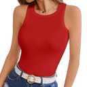 VAFFUL Womens Tank Tops Crew High Neck Sleeveless Ribbed Shirts Slim Fitted Top Summer Basic Casual Blouses Tee Red M