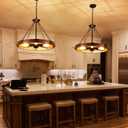 23.6 inch Wood Wagon Wheel Chandelier, 4-Light Farmhouse Chandelier Rustic Round Hanging Light Fixtures for Dining Room Kitchen Island Living Room Entryway Foyer Bar, E26