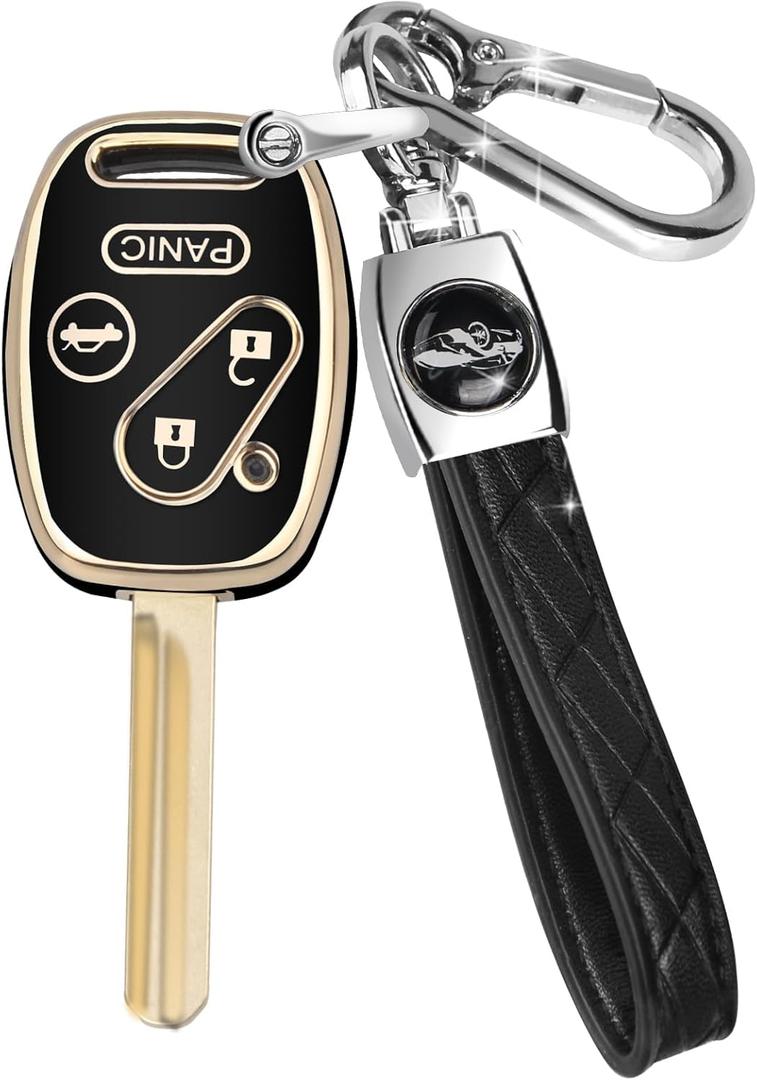 for Honda Key Fob Cover with Keychain, Car Key Case Shell Protector for Honda Accord 2003-2012 | Civic 2006-2013 | Pilot 2005-2015 CRV CRZ Fit Odyssey 4 Buttons Smart Remote Control, Black