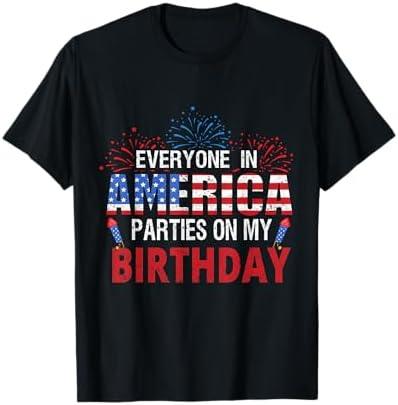 4th of July Birthday Gifts Funny Bday Born on 4th of July T-Shirt, L