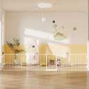 144" Extra Wide Baby Gate with Door, Configurable 6 Panels Baby Fence, Fireplace Gate with Anti-Trip Pedal, Family Essentials Safety Gate for Child Dogs Pets, 28'' Tall White