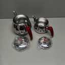 Hakan Teapot Set 93 Oz with Self Strainer Double Lids, Stainless Steel Midi Double Bondy Tea Pot Set 2.8 L, 2.9Quart, Turkish Samovar Style, Tea Kettle for Loose Leaf Tea with Red Bakelite Handle