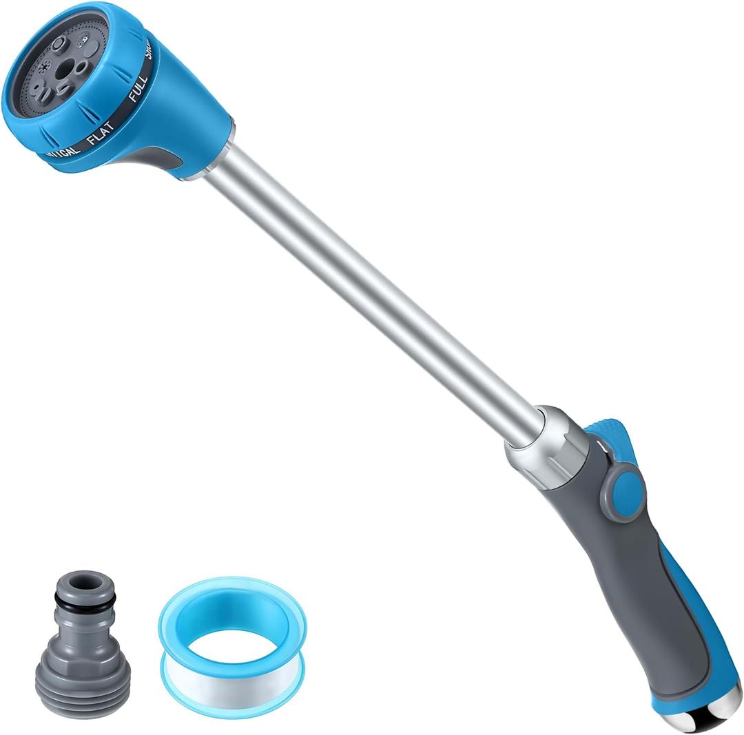 Saillong 18" Watering Wand for Garden Hose Heavy Duty, Metal Garden Hose Wand Sprayer with Thumb Control & 8 Spray Patterns, Hose Nozzle Wand for Lawn Plants Hanging Baskets, Pipe Tape Included