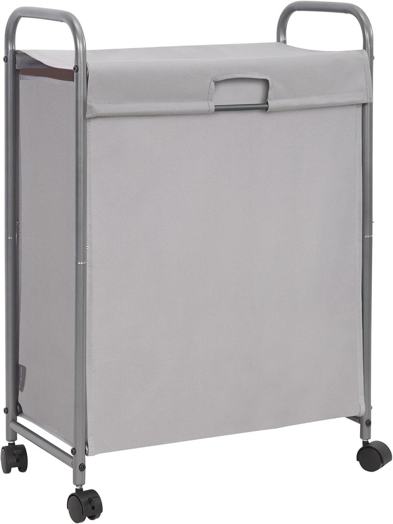 STORAGE MANIAC Rolling Laundry Hamper With Lid, 85 L Sorter With Wheels, 2 Loads Dirty Clothes Basket, Organizer Cart for Small Space, Grey (Grey)