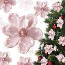 Maysing 20 Pcs Christmas Velvet Poinsettia Flowers Ornaments 6.3Inch Glitter Artificial Magnolia Flower Christmas Tree Ornament with Stem for Xmas Tree Decorations Wedding Decor Supplies(Pink)