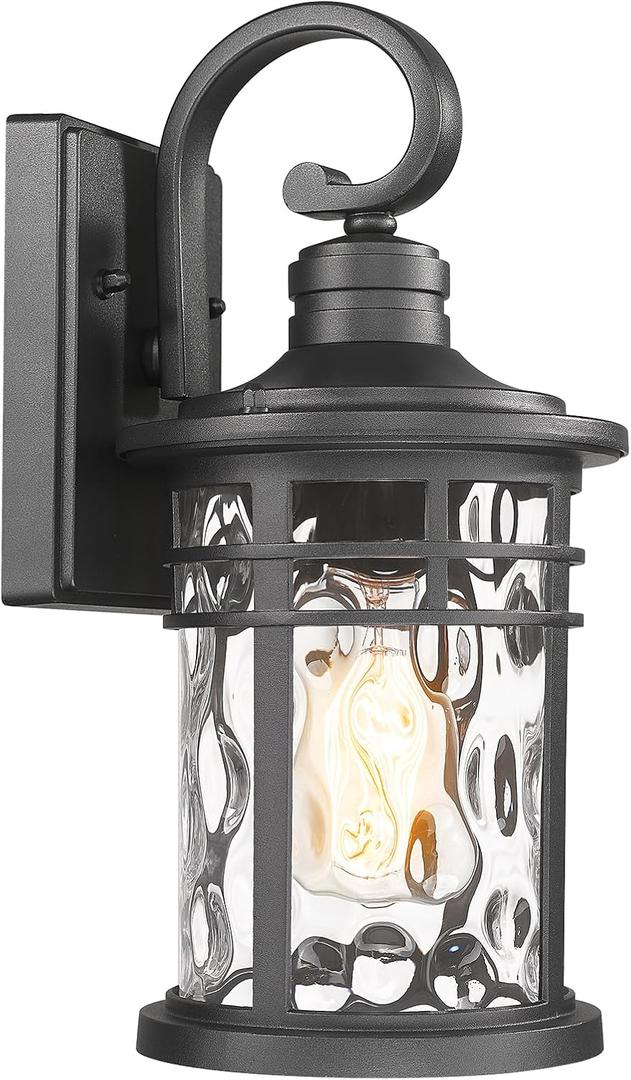 Outdoor Porch Lights Wall Mount Sconces with Water Ripple Glass Outdoor Lighting Waterproof Exterior Lantern for House Front Porch Patio Garage Doorway Garden