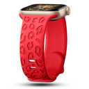 CreateGreat Leopard Engraved Bands Compatible with Apple Watch Band 42mm 44mm 45mm 46mm 49mm Women, Cheetah Silicone Strap Compatible with iWatch Series 10 9 8 7 6 5 4 3 2 1 SE Ultra,Red