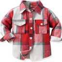 Toddler Boys' Girls' Flannel Plaid Shirt Button Down Long Sleeve Jacket Lapel Shacket Coat Tops Casual Outwear (18 Months, 80)