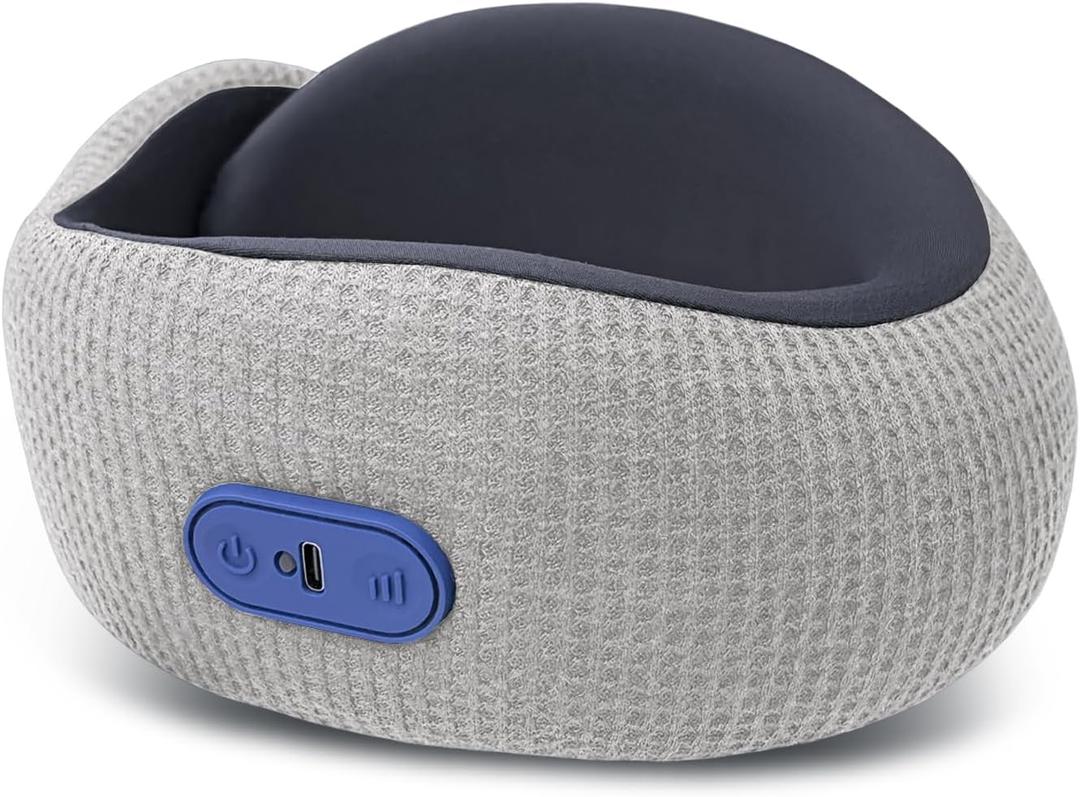 Travel Pillow with Heat,Vibration Massage,Portable Rechargeable Adjustable Airplane Neck Pillow,with Headrest Support for Head,Neck,and Chin,for Pain Relief at Home,Car,Office,Travel(Grey)