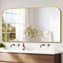 30"x50" Gold Metal Framed Bathroom Mirror for Over Sink | Rounded rectangle shape. Shatterproof HD glass, all mounting hardware for bathroom, bedroom, entryway.