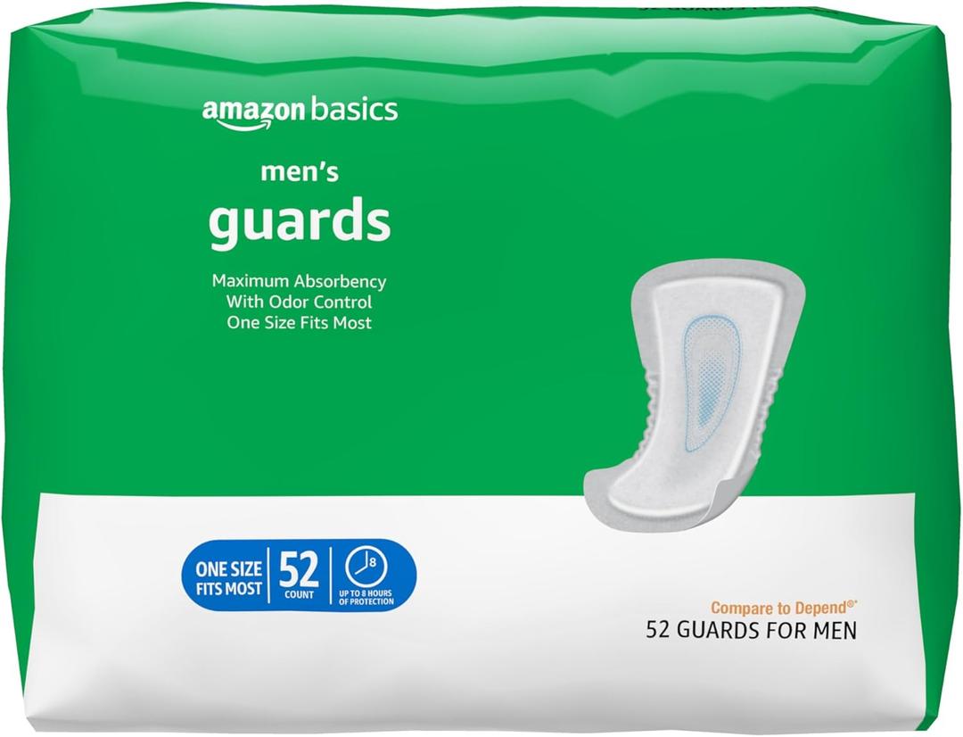 Amazon Basics Men's Incontinence Guards, Maximum Absorbency, 52 Count, (2 Pack of 52)