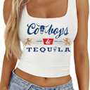 Western Cowgirl Tank Tops Women Country Music Crop Top Sleeveless Cowboy Graphic Cami Shirt, Size Medium