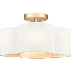 Gold Semi Flush Mount Ceiling Lights, 14" 4-Light Ceiling Light Fixtures with Fabric Shade in Quatrefoil Shape, Farmhouse Brass Drum Lighting for Kitchen Hallway Bedroom, AD-22007-4SF-GD
