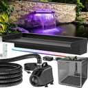 Pond Waterfall Kit with Colorful LED Lights & 1200GPH Pond Pump, APP & Remote Control, Auto Timer, Pond Waterfall Spillway with 9.8FT Corrugated Tube for Pool, Garden, Patio, Backyard-P46DC
