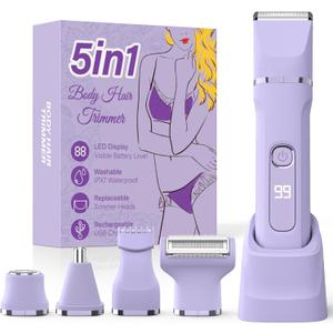 Bikini Trimmer for Women,5-in-1 Electric Razors for Women,Electric Shaver for Women's,IPX7 Waterproof Trimmer for Men Legs,with 5 Replaceable Blade Heads,USB Recharge DockPurple