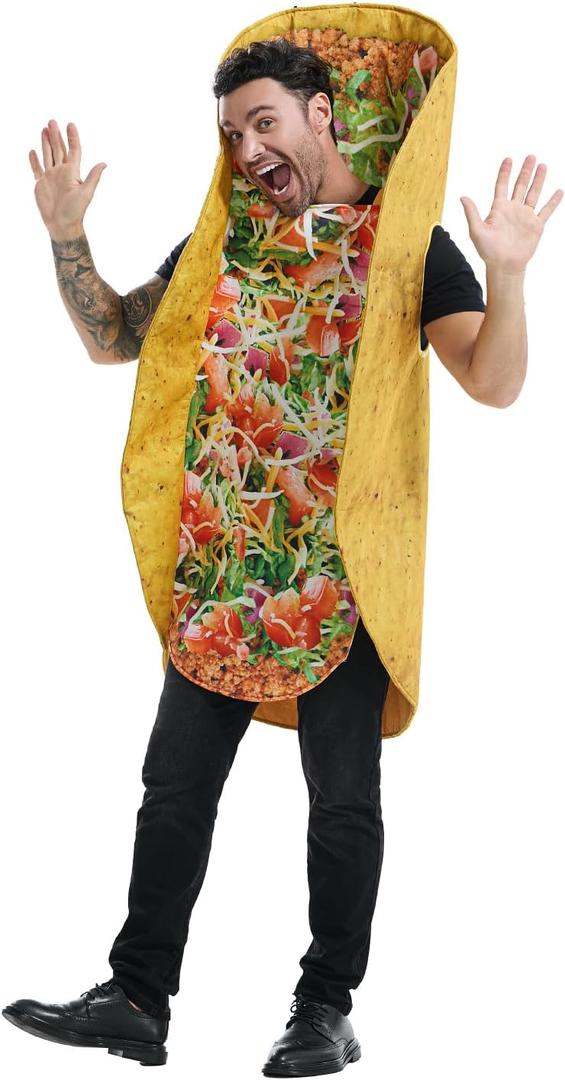 Adults Taco Costume, Funny Food Cosplay Fancy Dress Outfits for Halloween Dress Up Party, One Size Fits Most Unisex Adult