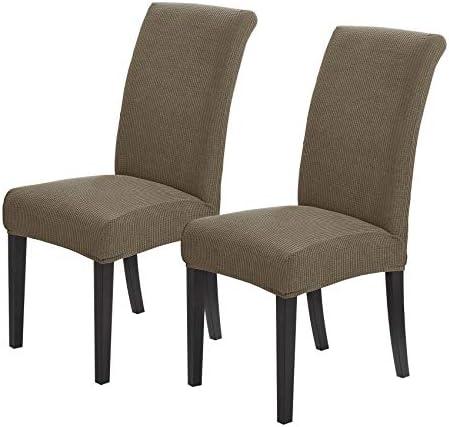 Joccun Chair Covers for Dining Room Set of 2, Dining Chair Slipcovers Stretch Dining Room Chair Covers Seat Protector,Washable Parsons Chair Cover for Home,Hotel,Banquet(Fossil,2 Pack)