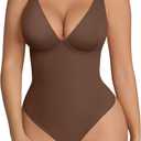 FeelinGirl Shapewear Bodysuits for Women Tummy Control Body Suits Deep V Neck Thong Body Shaper (XX-Large, Chocolate)