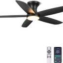 Ohniyou Ceiling Fan with Lights, 46" Flush Mount Ceiling Fans Remote/APP Control - Dimmable, Quiet DC Motor, Indoor Ceiling Fans for Bedroom Kitchen, Black