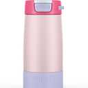 Ello Kids Colby 12oz Stainless Steel Insulated Water Bottle with Straw and Built-In Silicone Coaster Carrying Handle and Leak-Proof Locking Lid for School Backpack, Lunchbox, and Outdoor Sports (Bubble Berry)