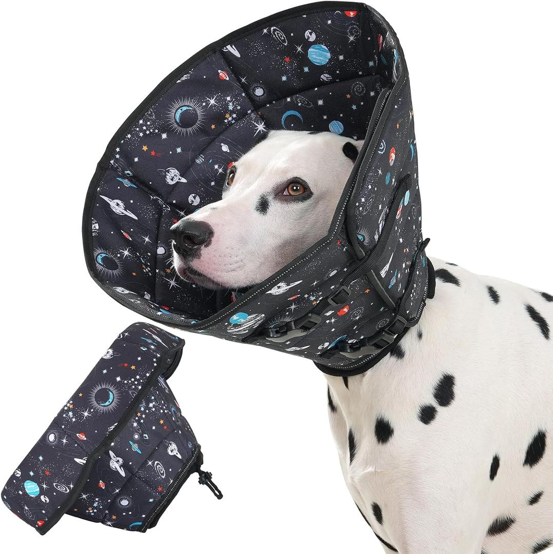 Avont Dog Cone Alternative, Adjustable Soft Comfy Foldable E Cones for Medium Large Dogs After Surgery, Escape-Proof Elizabethan Collar for Surgical Wound Recovery Stop Licking -Star(S)