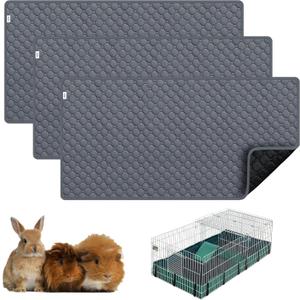 Guinea Pig Cage Liners, Washable Guinea Pig Bedding for Midwest Cage 3 Pack 49"X24", Reusable & Anti Slip & Waterproof, Absorbent Guinea Pig Pee Pad for Small Animal, Rabbit, Bunny, Chinchilla (Gray)