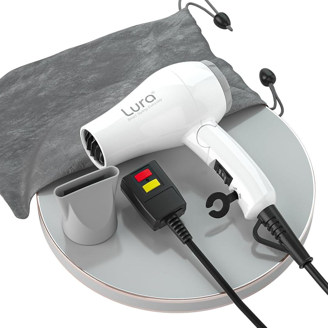 Foldable Travel Hair Dryer Mini:Dual Voltage Lightweight Blow Dryer with Pouch,1200w Compact Pink Small Hair Dryer for Acrylic Paint Pouring(White)