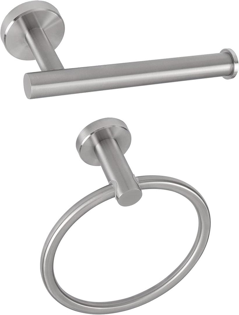 NearMoon 2 Pieces Bathroom Hardware Accessories, Towel Ring and Toilet Paper Holder- Stainless Steel Bath Towel Hanger and Hand Towel Holder, Wall Mounted (Brushed Nickel)