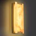 14.2 in Brass Alabaster Wall Sconces, Natural Marble Wall Sconces Indoor Alabaster Sconces for Living Room, LED Modern Alabaster Sconces Wall Lighting for Dining Room,Bedroom,Stairs (Bronze)
