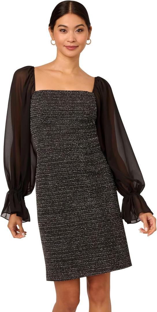 Adrianna Papell Women's Metallic Boucle Combo Dress (Black, M)