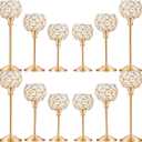 Crystal Metal Tealight Candlestick, Bling Bowl Candelabras, Tall Crystal Candle Holders Elegant Candle Centerpiece for Dining Table Wedding Home Mantel Decor(Golden, 4Sets(12 Pcs))