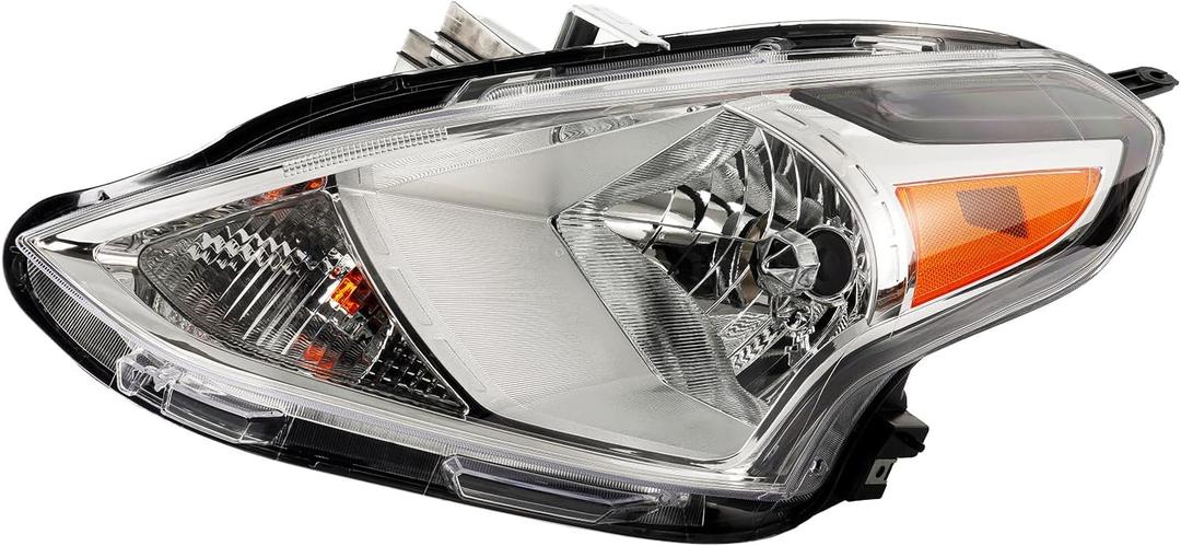 PHILTOP Headlights Assembly Compatible with 2015 2016 2017 2018 2019 Nissan Versa,Chrome Housing Clear Lens Amber Reflector,Halogen Headlamps Left & Driver Side